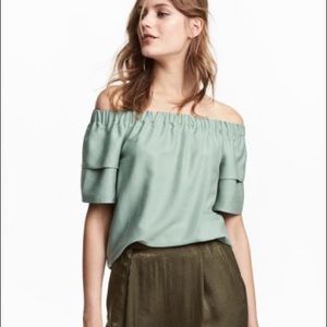 H&M Off the Shoulder Blouse Mint Green